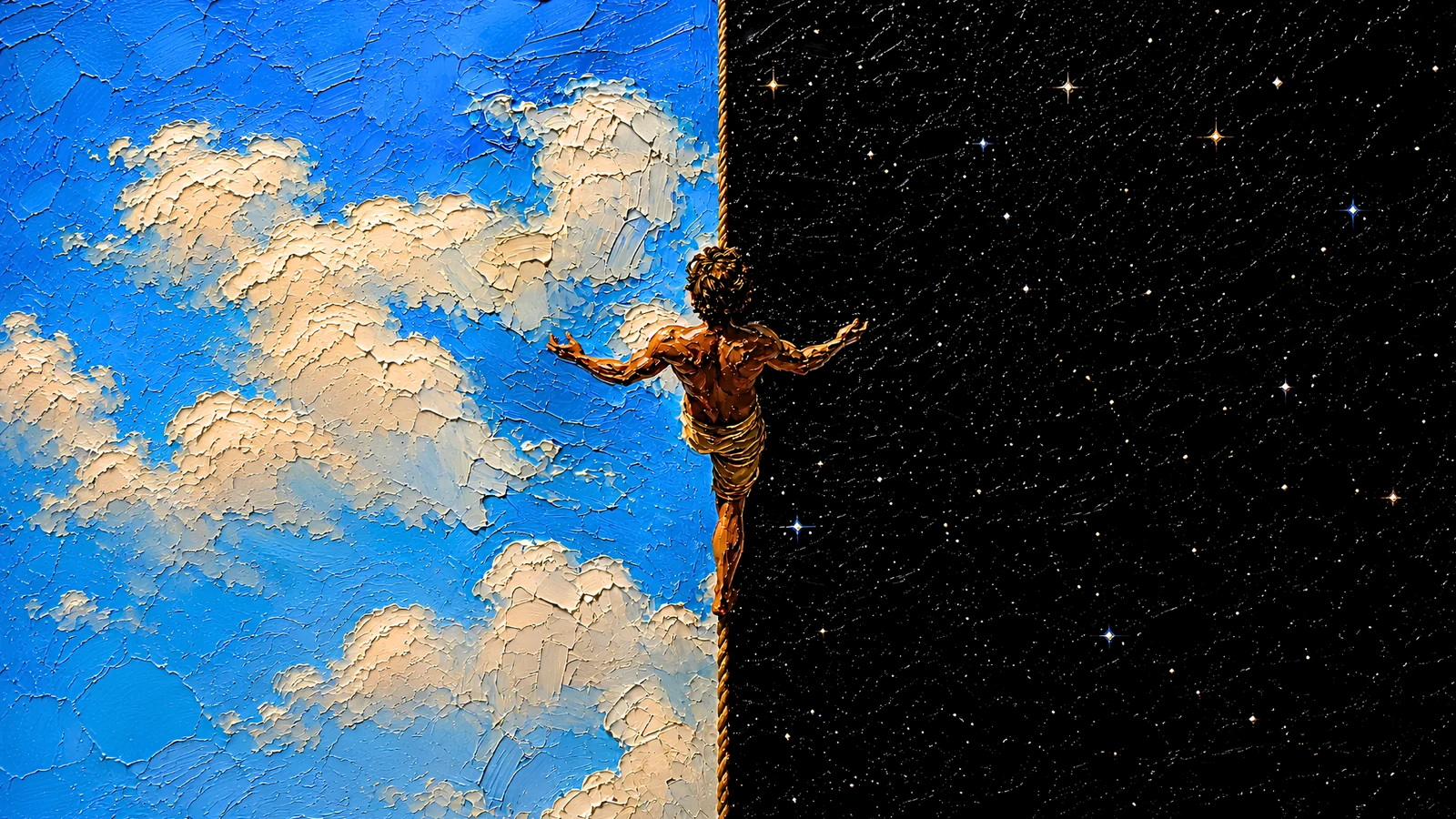 Composição pintada de céu azul, luz e noite